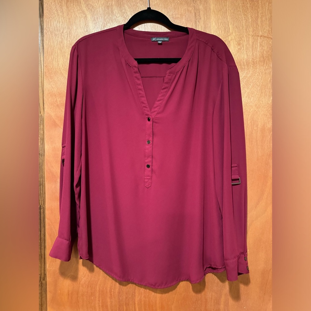 EUC Burgundy Adrianna Papel Convertible Sleeve Blouse Size Large